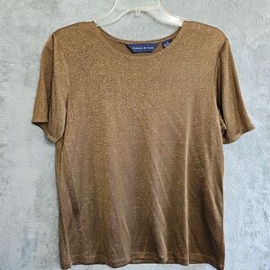 Preston and York Bronze Sparkle Top women's sz M RAYON METALLIC PARTY